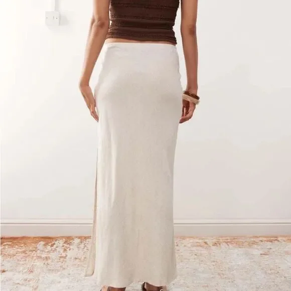 Song of Style x REVOLVE Cream Linen Blend Maxi Skirt XS Side Slit Resort Coast - Picture 8 of 11